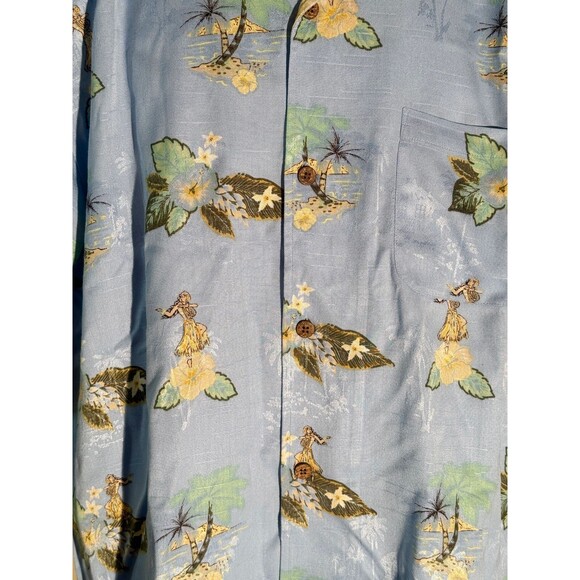 HAWAIIAN TROPIC Men's Short Sleeve Button Down Hula Girl Floral Shirt Blue Large - Picture 3 of 6